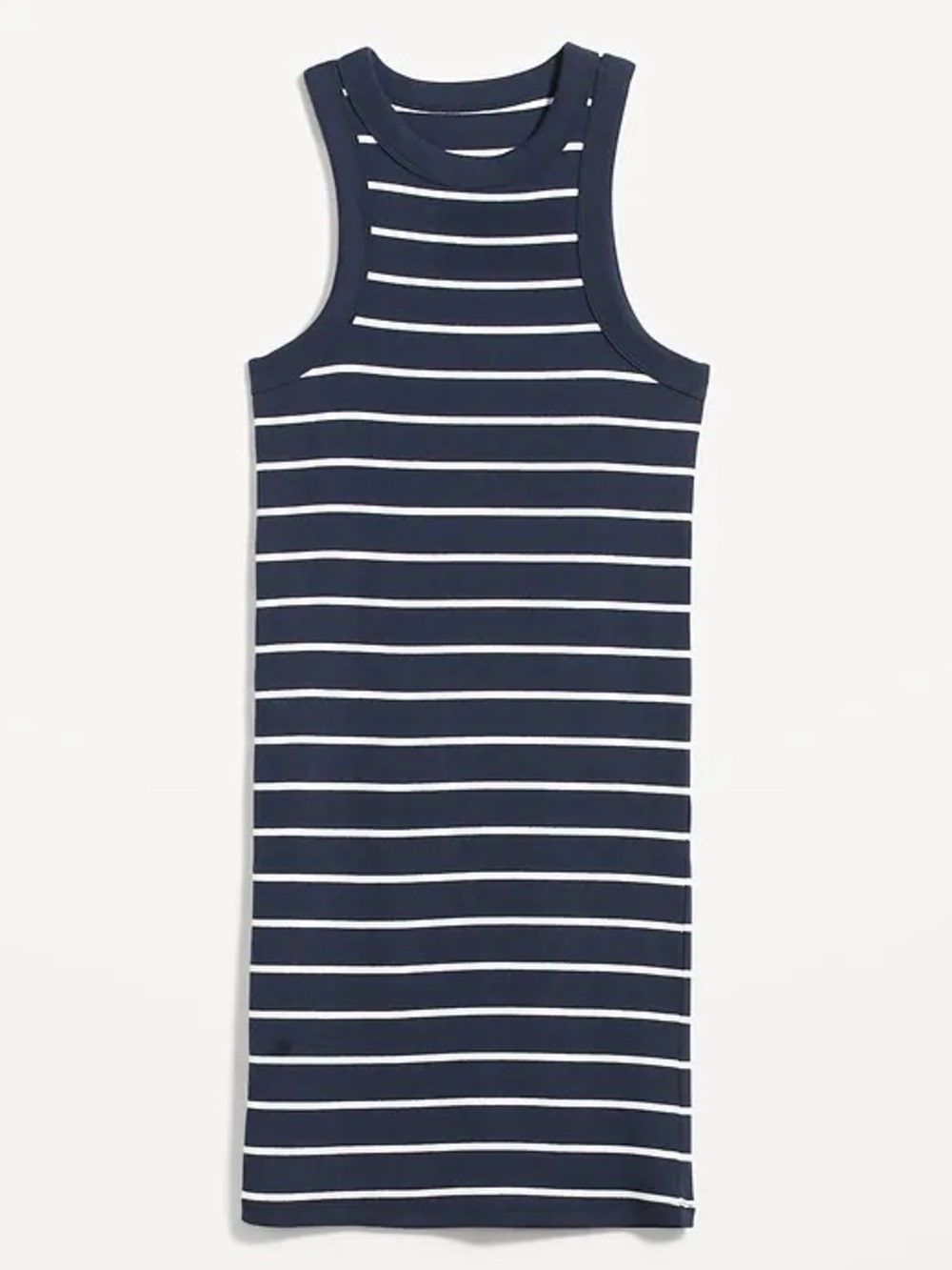 Fitted Striped Sleeveless Rib-Knit Mini Dress